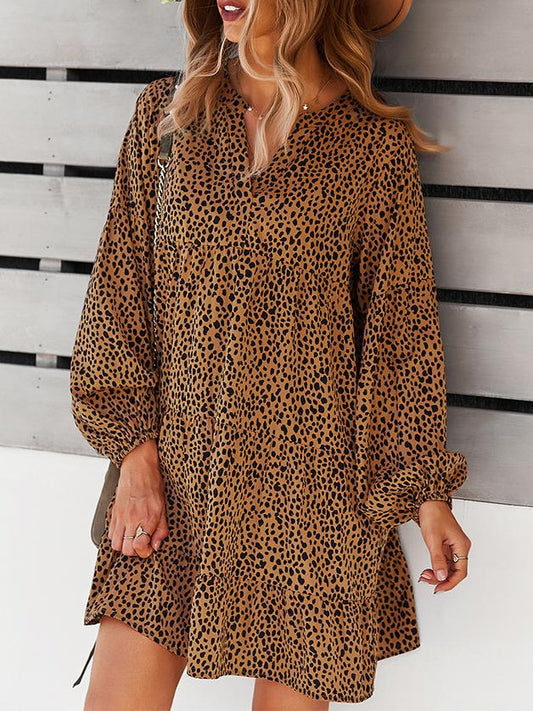 Leopard Print Long-sleeved Casual Holiday Loose Dress - Mini Dresses - INS | Online Fashion Free Shipping Clothing, Dresses, Tops, Shoes - 12/07/2021 - 30-40 - color-black