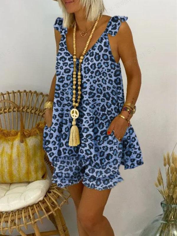 Leopard Print Loose Casual Sleeveless Suit - Sets - INS | Online Fashion Free Shipping Clothing, Dresses, Tops, Shoes - 20-30 - 25/06/2021 - Bottoms