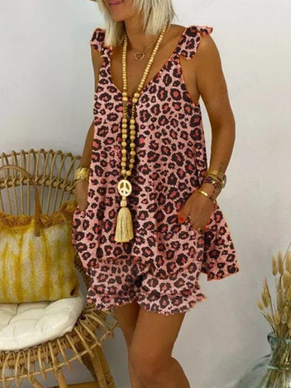 Leopard Print Loose Casual Sleeveless Suit - Sets - INS | Online Fashion Free Shipping Clothing, Dresses, Tops, Shoes - 20-30 - 25/06/2021 - Bottoms