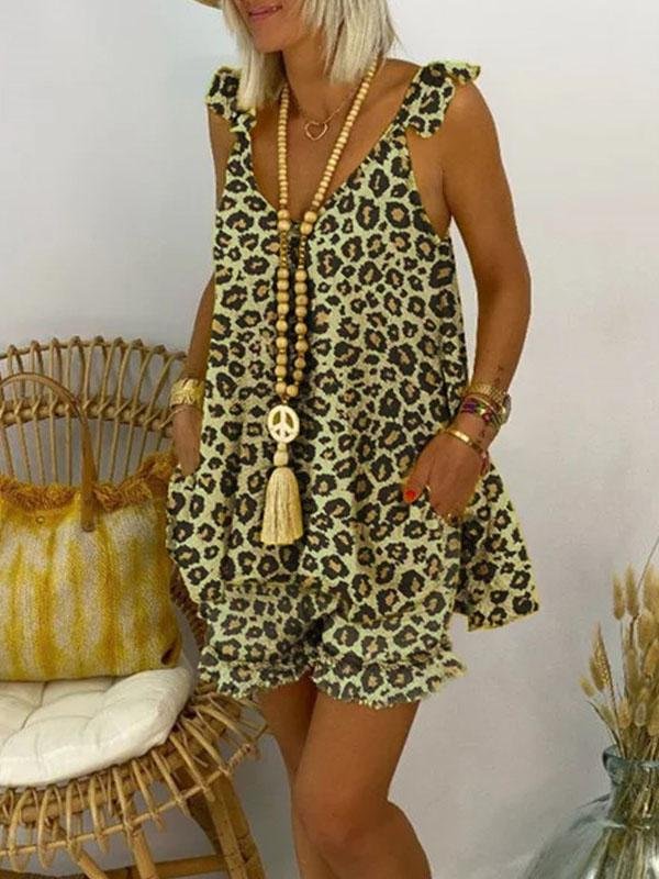 Leopard Print Loose Casual Sleeveless Suit - Sets - INS | Online Fashion Free Shipping Clothing, Dresses, Tops, Shoes - 20-30 - 25/06/2021 - Bottoms