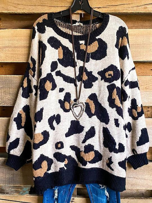 Leopard Print Loose Knit Sweater - INS | Online Fashion Free Shipping Clothing, Dresses, Tops, Shoes