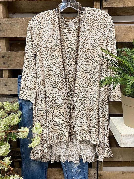 Leopard Print Round Neck Casual Blouse Tops - INS | Online Fashion Free Shipping Clothing, Dresses, Tops, Shoes