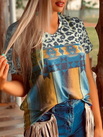 Leopard Print Round Neck Short Sleeve T-shirt - T-Shirts - INS | Online Fashion Free Shipping Clothing, Dresses, Tops, Shoes - 31/05/2021 - Category_T-Shirts - Color_Orange