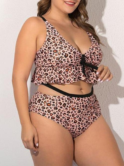 Leopard Print Ruffled Hem Bra Plus Size Swimsuit - Plus Swimsuits - INS | Online Fashion Free Shipping Clothing, Dresses, Tops, Shoes - 22/04/2021 - Catagory_Plus Swimsuits - Color_Leopard Print
