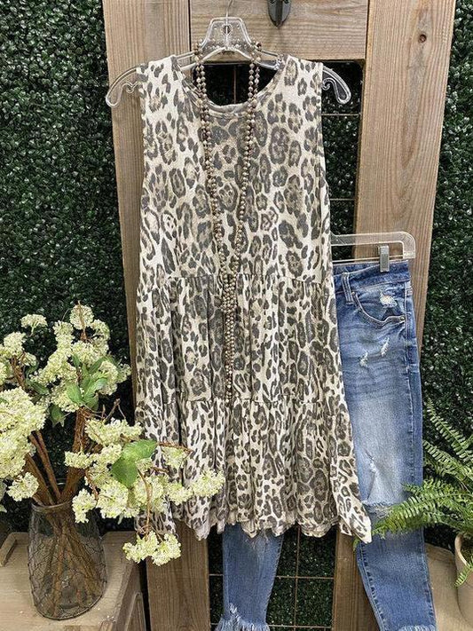 Leopard Print Simple Casual Dress - INS | Online Fashion Free Shipping Clothing, Dresses, Tops, Shoes