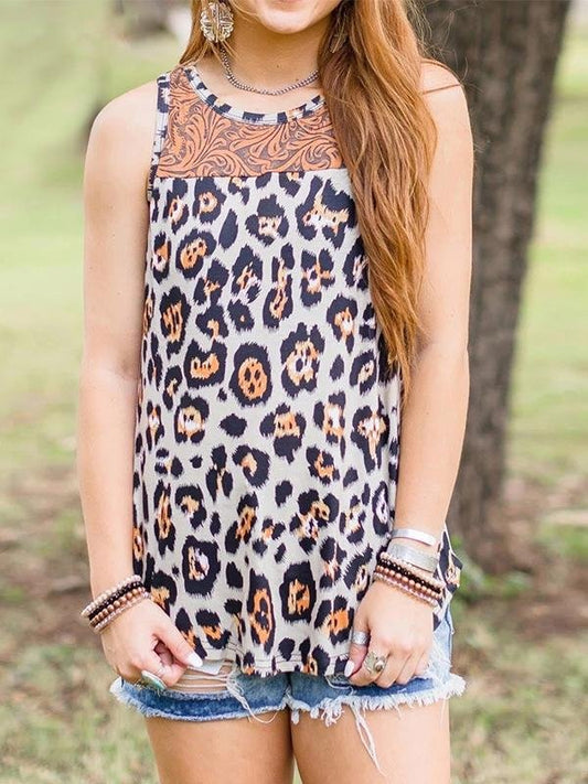 Leopard Print Sleeveless Tank Top - Tank Tops - INS | Online Fashion Free Shipping Clothing, Dresses, Tops, Shoes - 05/07/2021 - 20-30 - color-brown