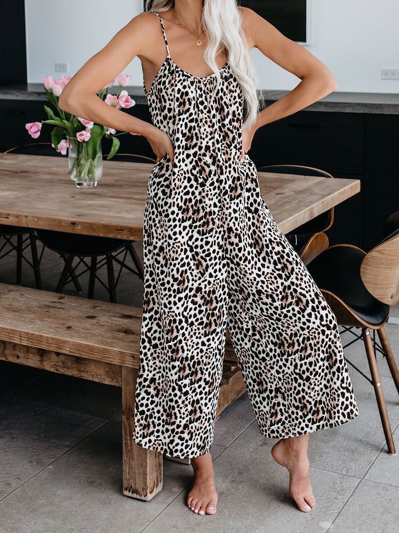 Leopard Print Suspender V-Neck Wide-Leg Jumpsuit - Jumpsuits & Rompers - INS | Online Fashion Free Shipping Clothing, Dresses, Tops, Shoes - 20-30 - 26/07/2021 - Bottom