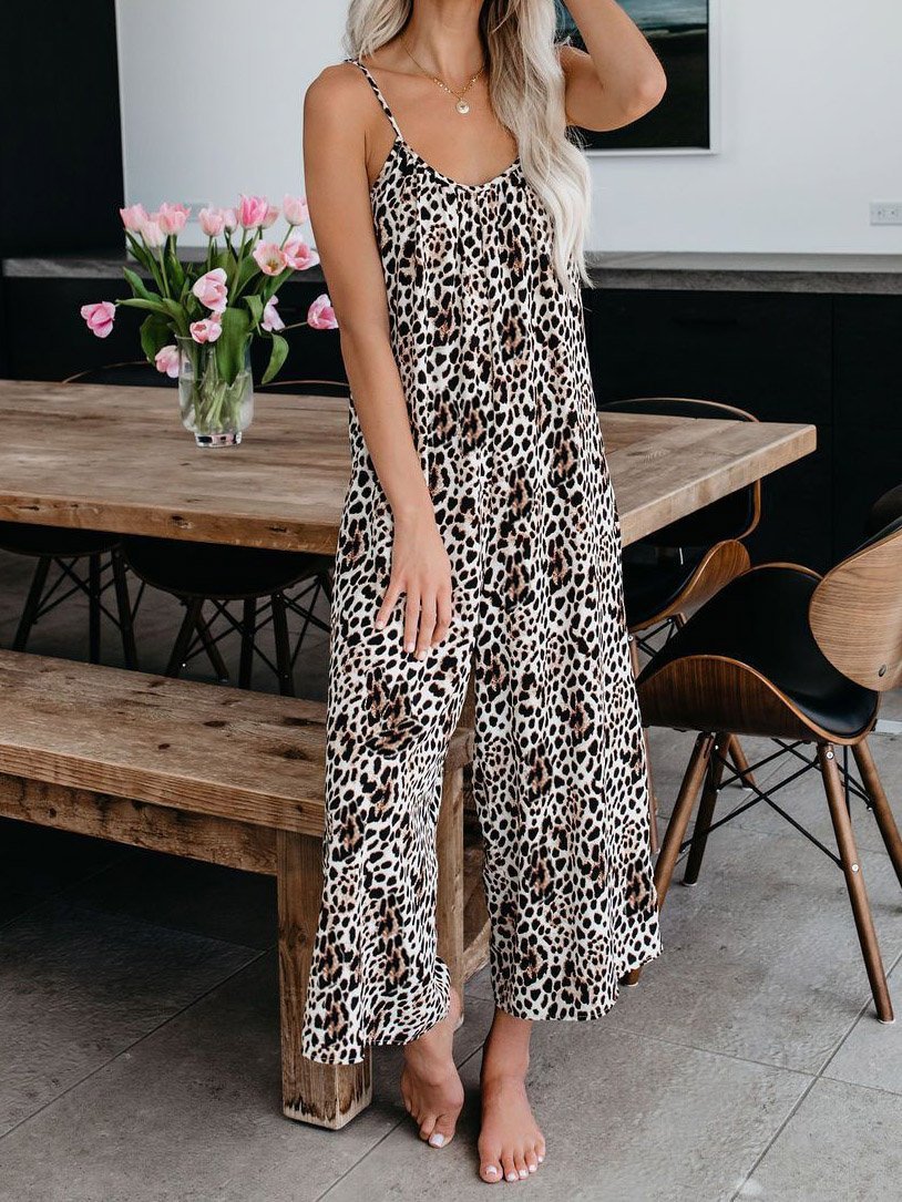 Leopard Print Suspender V-Neck Wide-Leg Jumpsuit - Jumpsuits & Rompers - INS | Online Fashion Free Shipping Clothing, Dresses, Tops, Shoes - 20-30 - 26/07/2021 - Bottom