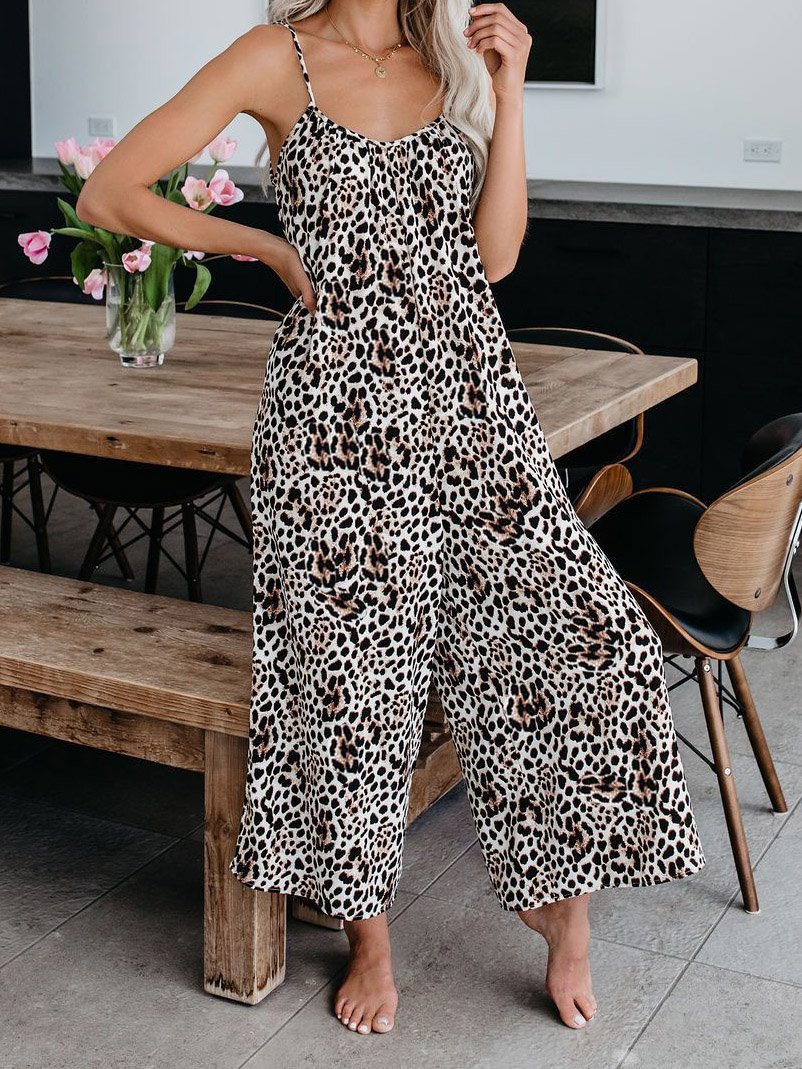 Leopard Print Suspender V-Neck Wide-Leg Jumpsuit - Jumpsuits & Rompers - INS | Online Fashion Free Shipping Clothing, Dresses, Tops, Shoes - 20-30 - 26/07/2021 - Bottom