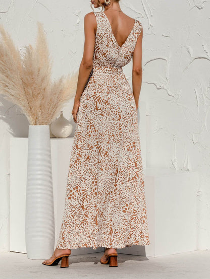 Leopard Print V-neck Maxi Dress - Maxi Dresses - INS | Online Fashion Free Shipping Clothing, Dresses, Tops, Shoes - 04/06/2021 - Color_Apricot - Color_Green