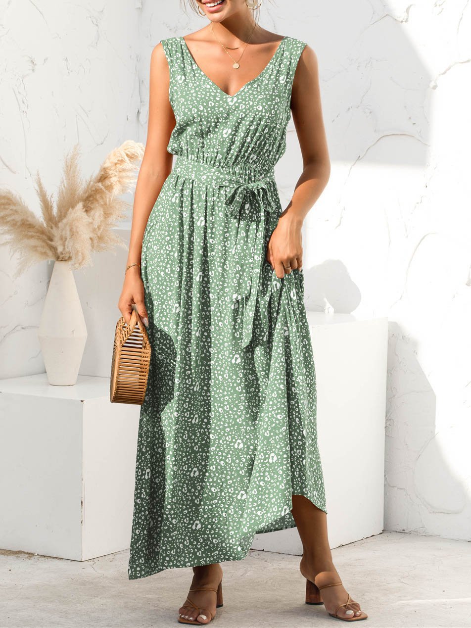 Leopard Print V-neck Maxi Dress - Maxi Dresses - INS | Online Fashion Free Shipping Clothing, Dresses, Tops, Shoes - 04/06/2021 - Color_Apricot - Color_Green