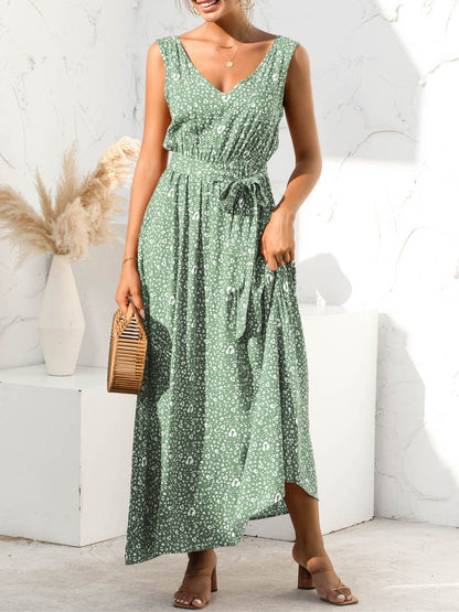 Leopard Print V-neck Maxi Dress - Maxi Dresses - INS | Online Fashion Free Shipping Clothing, Dresses, Tops, Shoes - 04/06/2021 - Color_Apricot - Color_Green