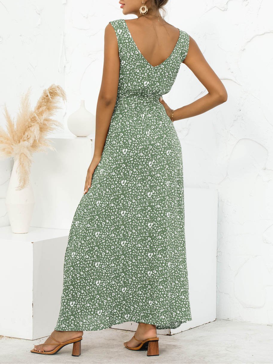 Leopard Print V-neck Maxi Dress - Maxi Dresses - INS | Online Fashion Free Shipping Clothing, Dresses, Tops, Shoes - 04/06/2021 - Color_Apricot - Color_Green