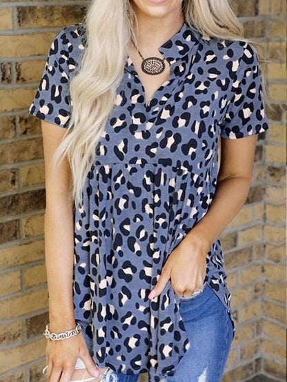 Leopard Print V-Neck Short Sleeve Loose T-Shirt - T-Shirts - INS | Online Fashion Free Shipping Clothing, Dresses, Tops, Shoes - 10-20 - 19/06/2021 - Category_T-Shirts