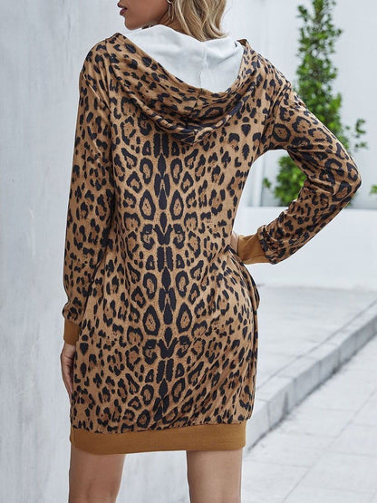 Leopard Printed Pullover Hoodie Dress - Loungewear - INS | Online Fashion Free Shipping Clothing, Dresses, Tops, Shoes - 2XL - 3XL - Brown