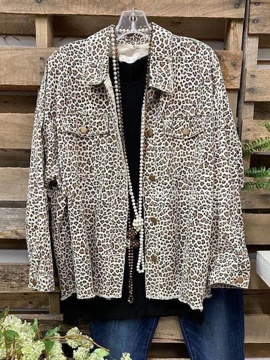 Leopard Shirt Collar Cotton-Blend Leopard Casual Jackets - INS | Online Fashion Free Shipping Clothing, Dresses, Tops, Shoes