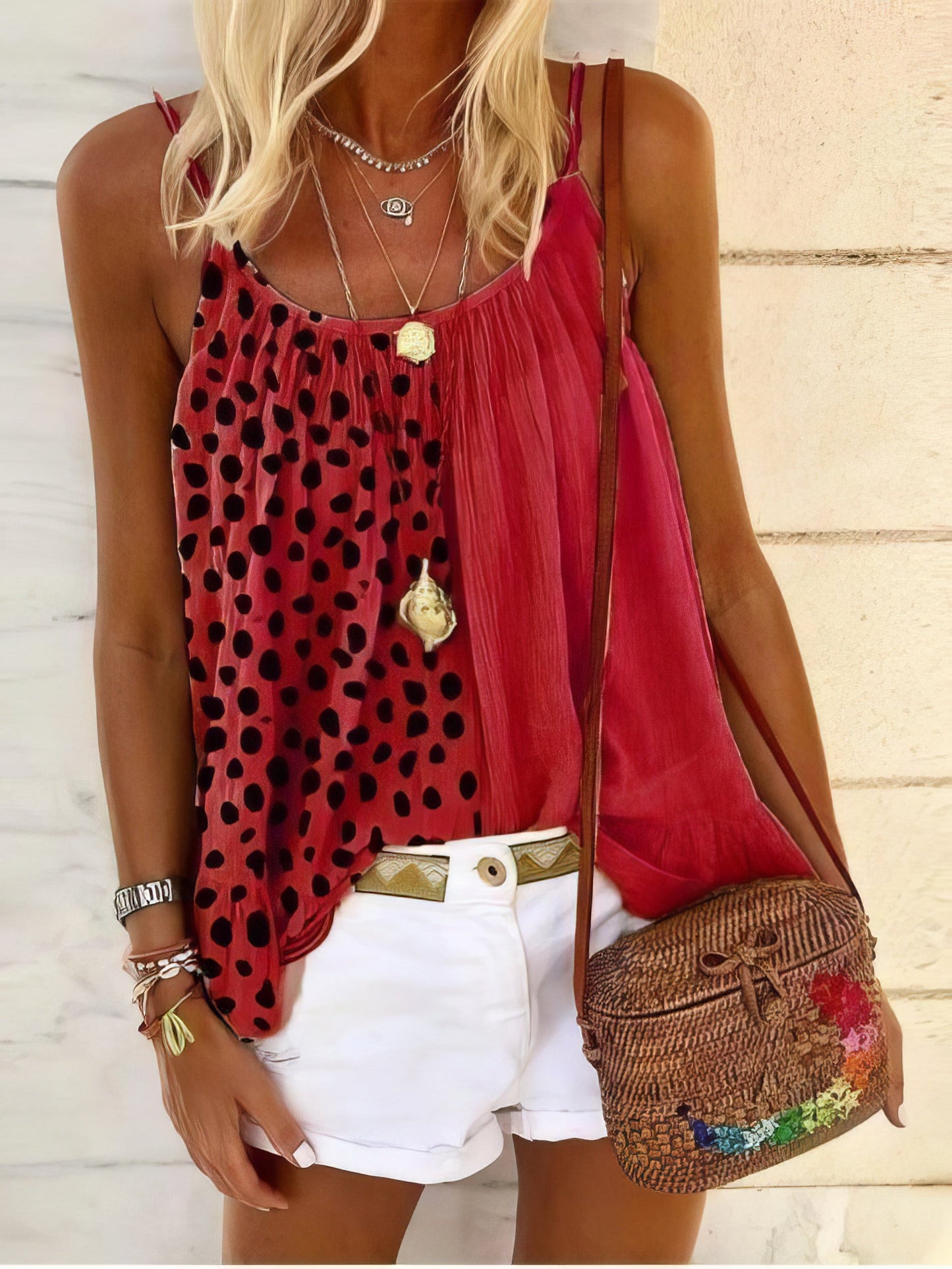 Tank Tops - Leopard Stitching Ruffle Print Camisole Vest - MsDressly