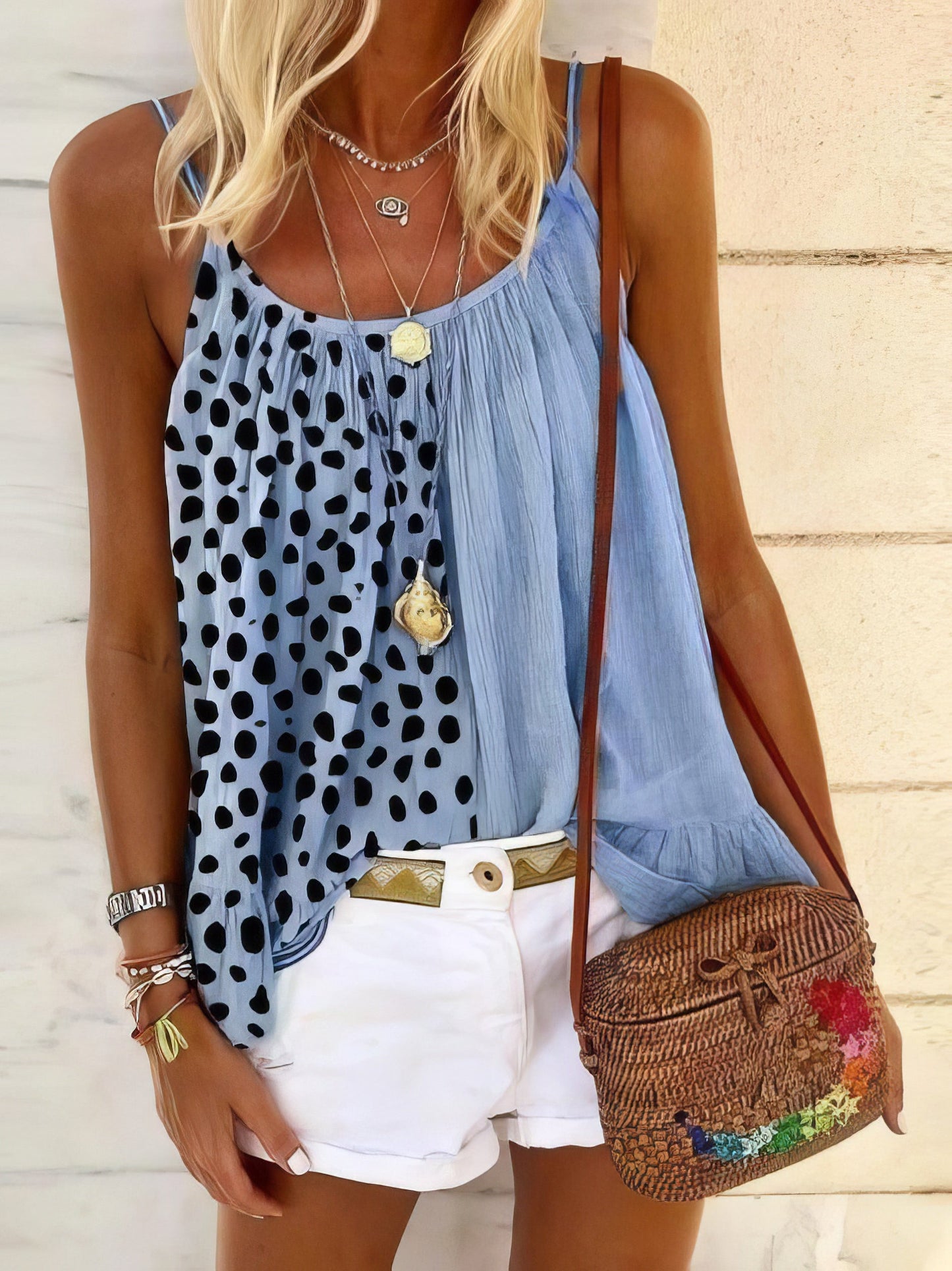 Tank Tops - Leopard Stitching Ruffle Print Camisole Vest - MsDressly