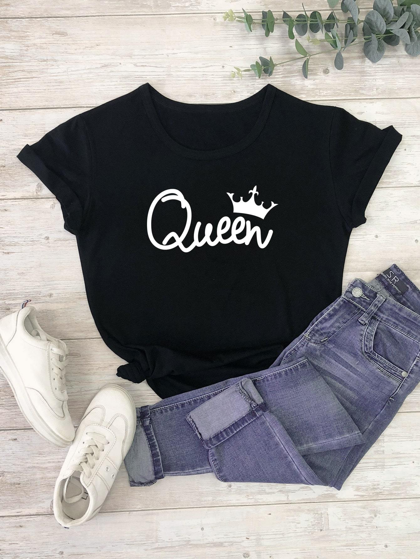 Letter And Crown Print Tee - INS | Online Fashion Free Shipping Clothing, Dresses, Tops, Shoes