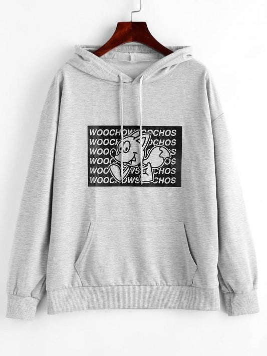 Letter Cartoon Graphic Front Pocket Hoodie - INS | Online Fashion Free Shipping Clothing, Dresses, Tops, Shoes