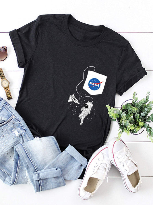 Letter & Cartoon Graphic Tee - INS | Online Fashion Free Shipping Clothing, Dresses, Tops, Shoes