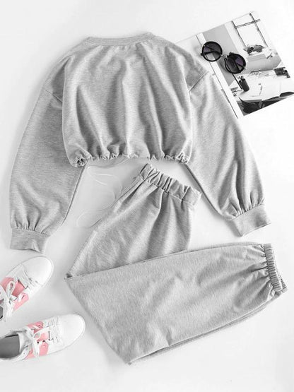 Letter Drop Shoulder Toggle Drawstring Joggers Set - INS | Online Fashion Free Shipping Clothing, Dresses, Tops, Shoes