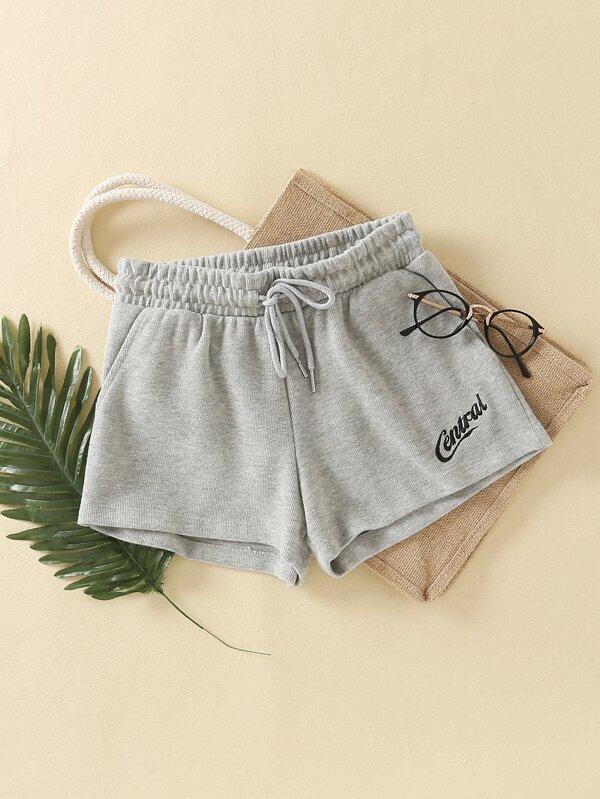 Letter Embroidery Drawstring Waist Track Shorts - INS | Online Fashion Free Shipping Clothing, Dresses, Tops, Shoes