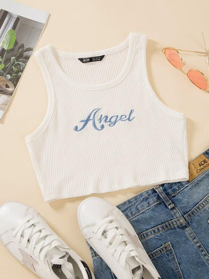 Letter Embroidery Rib-knit Crop Sweater Vest - INS | Online Fashion Free Shipping Clothing, Dresses, Tops, Shoes