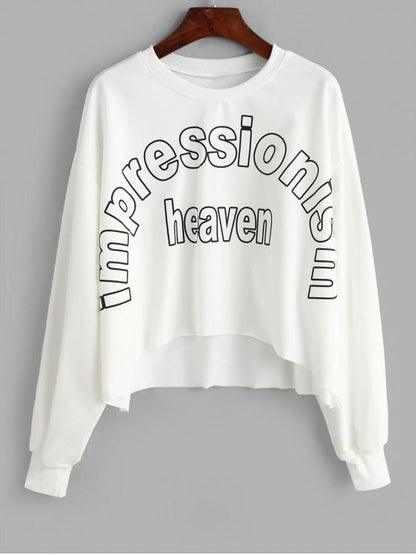 Letter Graphic Stepped Hem Oversized Crop Sweatshirt - INS | Online Fashion Free Shipping Clothing, Dresses, Tops, Shoes