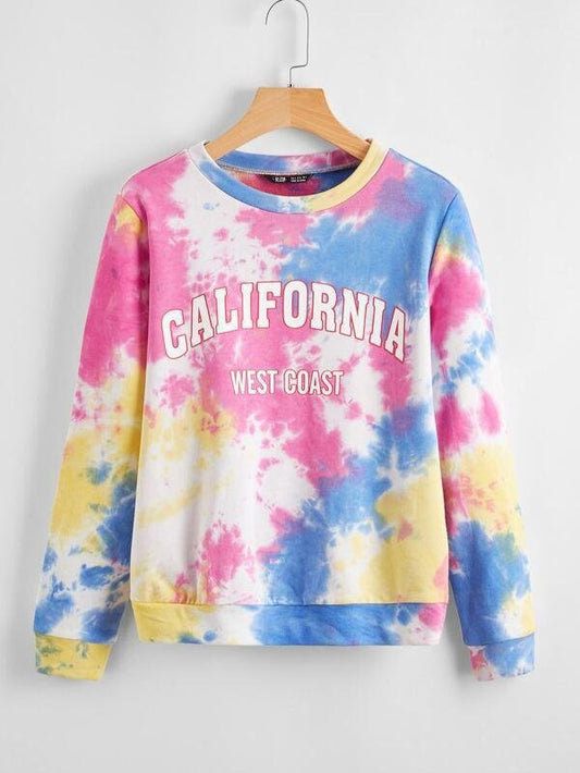 Letter Graphic Tie Dye Pullover - Sweatshirts - INS | Online Fashion Free Shipping Clothing, Dresses, Tops, Shoes - 01/29/2021 - Casual - Color_Pink