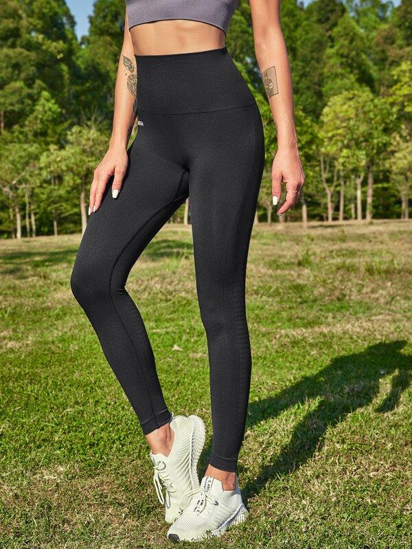 Letter Graphic Wide Band Waist Sports Leggings - INS | Online Fashion Free Shipping Clothing, Dresses, Tops, Shoes