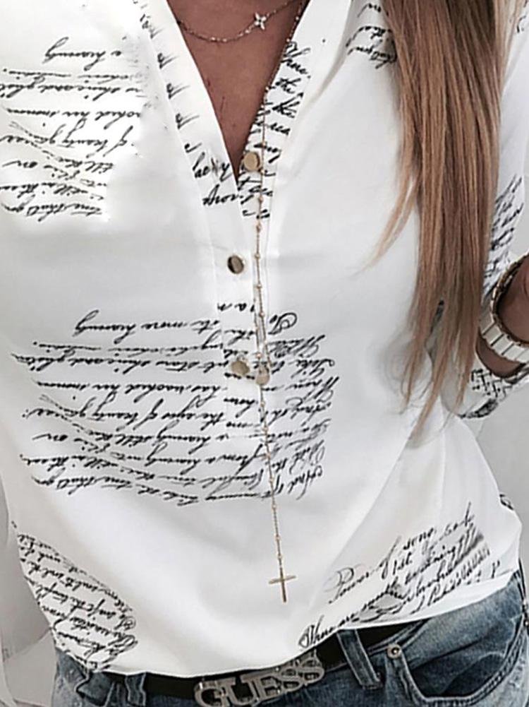 Letter Print Button Design Casual Shirt - Blouses - INS | Online Fashion Free Shipping Clothing, Dresses, Tops, Shoes - 29/04/2021 - BLO210429045 - Blouses