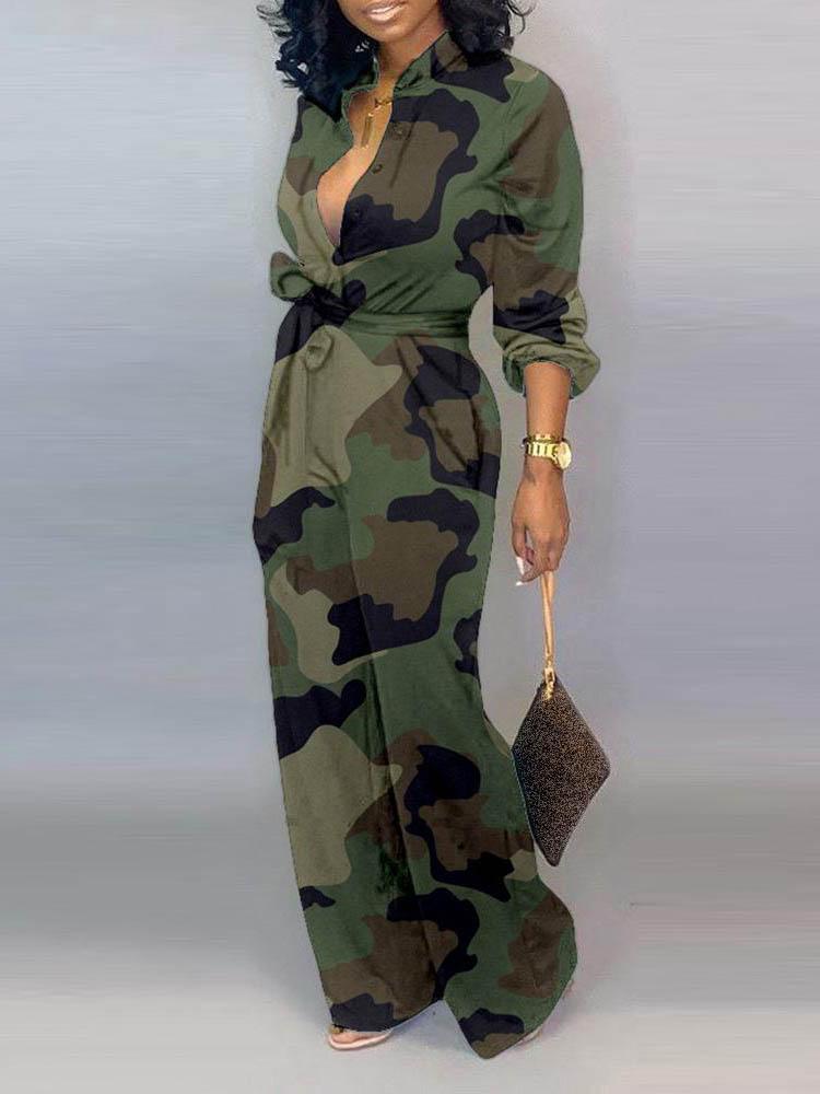 Letter Print Casual Knotted Jumpsuit - Jumpsuits & Rompers - INS | Online Fashion Free Shipping Clothing, Dresses, Tops, Shoes - 29/04/2021 - Color_Green - Color_Leopard