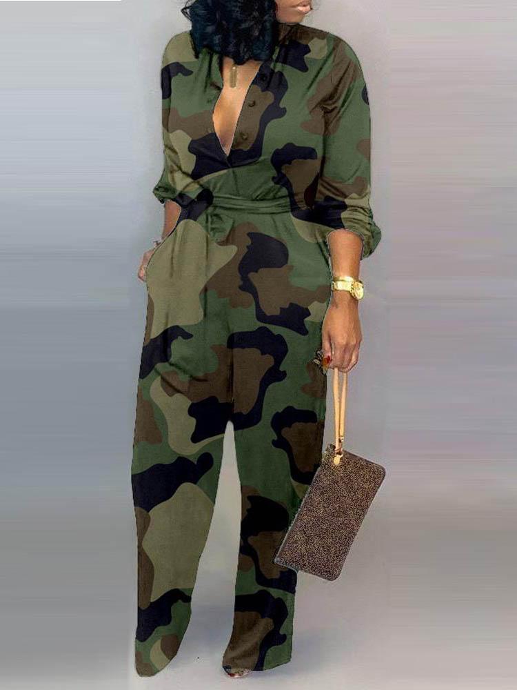 Letter Print Casual Knotted Jumpsuit - Jumpsuits & Rompers - INS | Online Fashion Free Shipping Clothing, Dresses, Tops, Shoes - 29/04/2021 - Color_Green - Color_Leopard