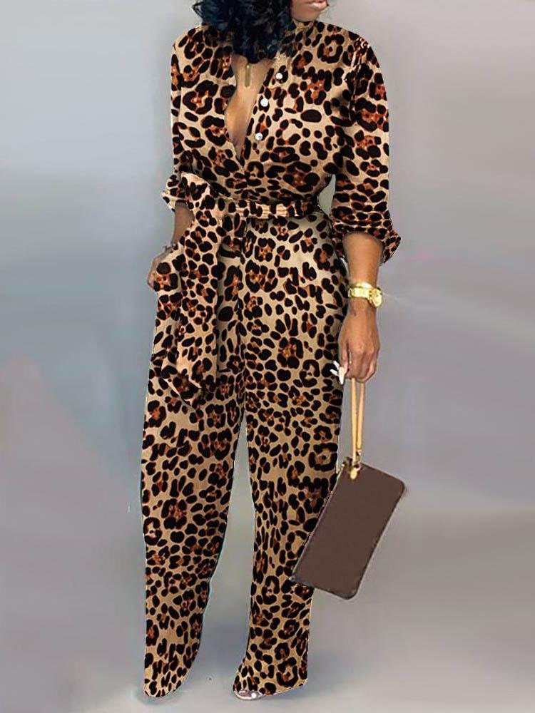 Letter Print Casual Knotted Jumpsuit - Jumpsuits & Rompers - INS | Online Fashion Free Shipping Clothing, Dresses, Tops, Shoes - 29/04/2021 - Color_Green - Color_Leopard