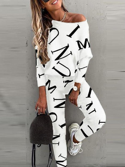 Letter Print Long-sleeved Trousers Casual Sports Suit - Two-piece Outfits - INS | Online Fashion Free Shipping Clothing, Dresses, Tops, Shoes - 13/05/2021 - 13052021 - 130521