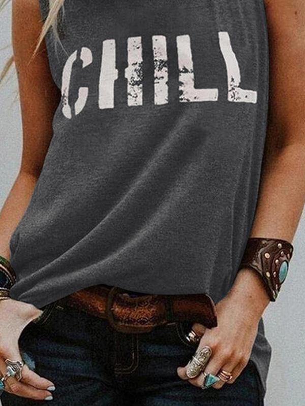 Letter Print Sleeveless Casual Tank Tops - Tank Tops - INS | Online Fashion Free Shipping Clothing, Dresses, Tops, Shoes - 10-20 - 19/07/2021 - Category_Tank Tops