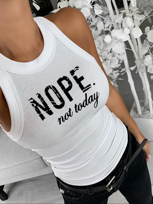 Letter Print Tank Tops Summer Sleeveless Basic Cami Top Shirt Slim Knit Ribbed Racerback Blouses - Tank Tops - INS | Online Fashion Free Shipping Clothing, Dresses, Tops, Shoes - 28/04/2021 - Color_White - Season_Spring