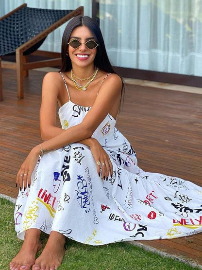 Letter Printed Bandage Backless Maxi Dresses - Maxi Dresses - INS | Online Fashion Free Shipping Clothing, Dresses, Tops, Shoes - 15/06/2021 - ColorWhite - DRE2106150455