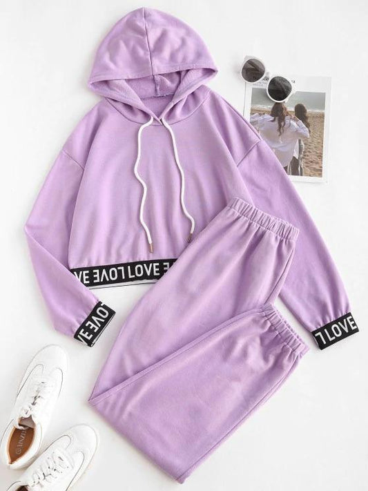 Letter Tape Hooded Sports Joggers Set - INS | Online Fashion Free Shipping Clothing, Dresses, Tops, Shoes