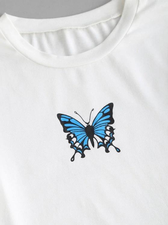 Lettuce Butterfly Graphic Slim Short Tee - INS | Online Fashion Free Shipping Clothing, Dresses, Tops, Shoes