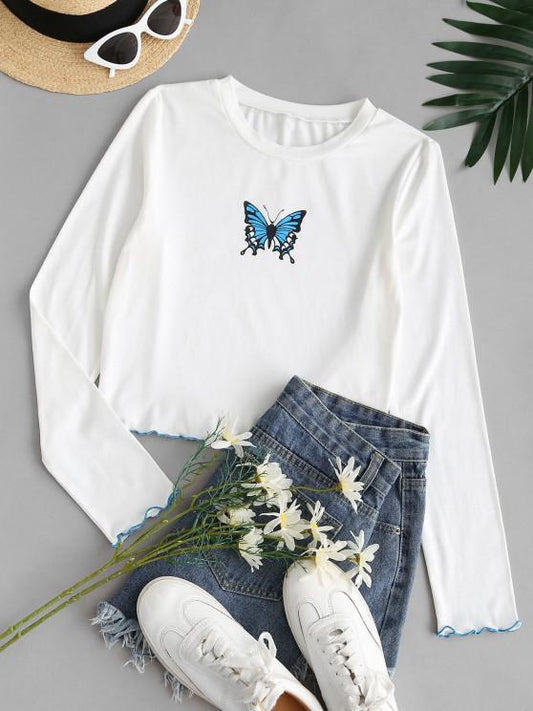 Lettuce Butterfly Graphic Slim Short Tee - INS | Online Fashion Free Shipping Clothing, Dresses, Tops, Shoes