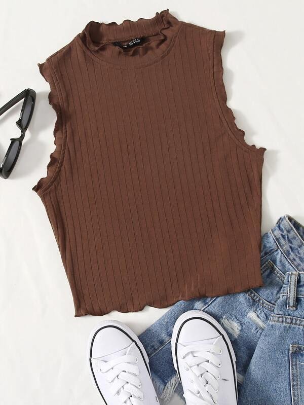 Lettuce Trim Rib-knit Tank Top - INS | Online Fashion Free Shipping Clothing, Dresses, Tops, Shoes