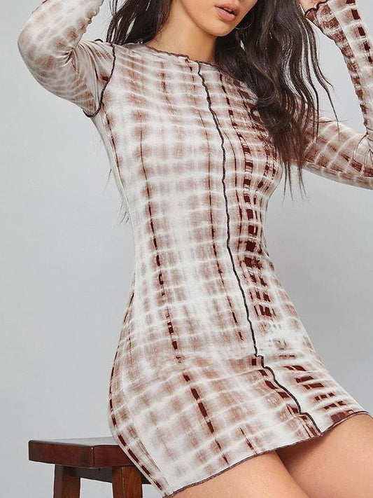 Lettuce Trim Tie Dye Dress - Dresses - INS | Online Fashion Free Shipping Clothing, Dresses, Tops, Shoes - 01/28/2021 - Bodycon Dresses - Brown