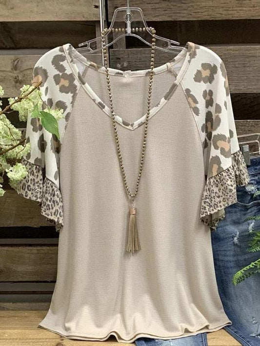 Light Khaki Short Sleeve Leopard-Print T-Shirts - INS | Online Fashion Free Shipping Clothing, Dresses, Tops, Shoes