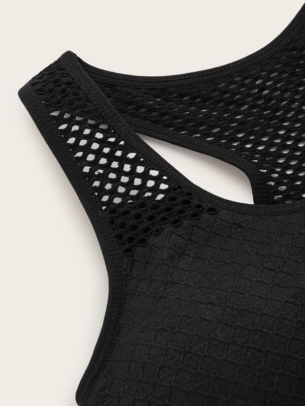 Light Support Contrast Fishnet Racer Back Padded Sports Bra - INS | Online Fashion Free Shipping Clothing, Dresses, Tops, Shoes