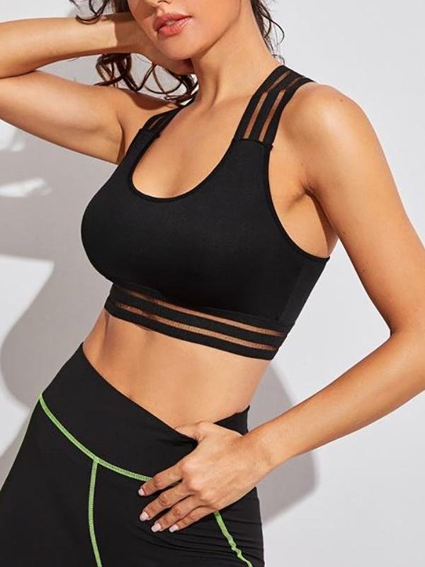 Light Support Contrast Mesh Criss Cross Back Sports Bra - Activewear - INS | Online Fashion Free Shipping Clothing, Dresses, Tops, Shoes - Activewear - Black - Bras