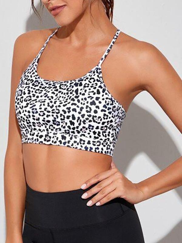 Light Support Leopard Print Criss Cross Bow Back Sports Bra - Activewear - INS | Online Fashion Free Shipping Clothing, Dresses, Tops, Shoes - Activewear - Bras - Color_White
