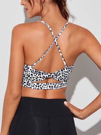 Light Support Leopard Print Criss Cross Bow Back Sports Bra - Activewear - INS | Online Fashion Free Shipping Clothing, Dresses, Tops, Shoes - Activewear - Bras - Color_White