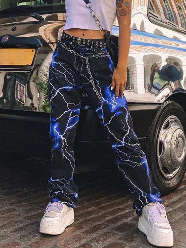 Lightning Print Casual Versatile Straight Wide-leg Pants - Pants - INS | Online Fashion Free Shipping Clothing, Dresses, Tops, Shoes - 10/05/2021 - Category_Pants - Color_Blue